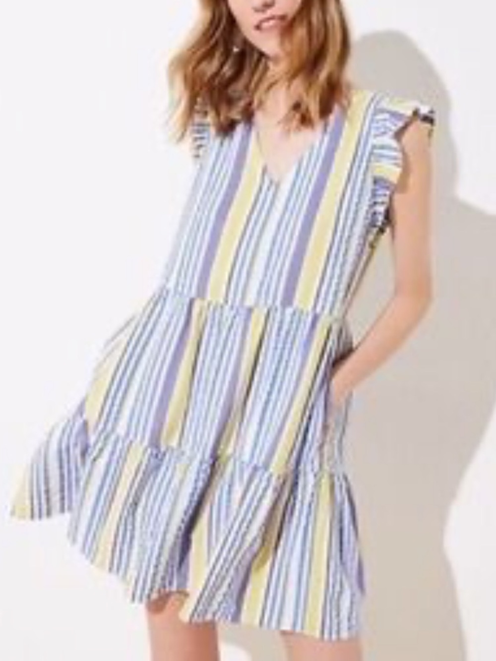 Time and Tru Cabana Stripe Flutter Sleeve  Tiered Tank Dress
